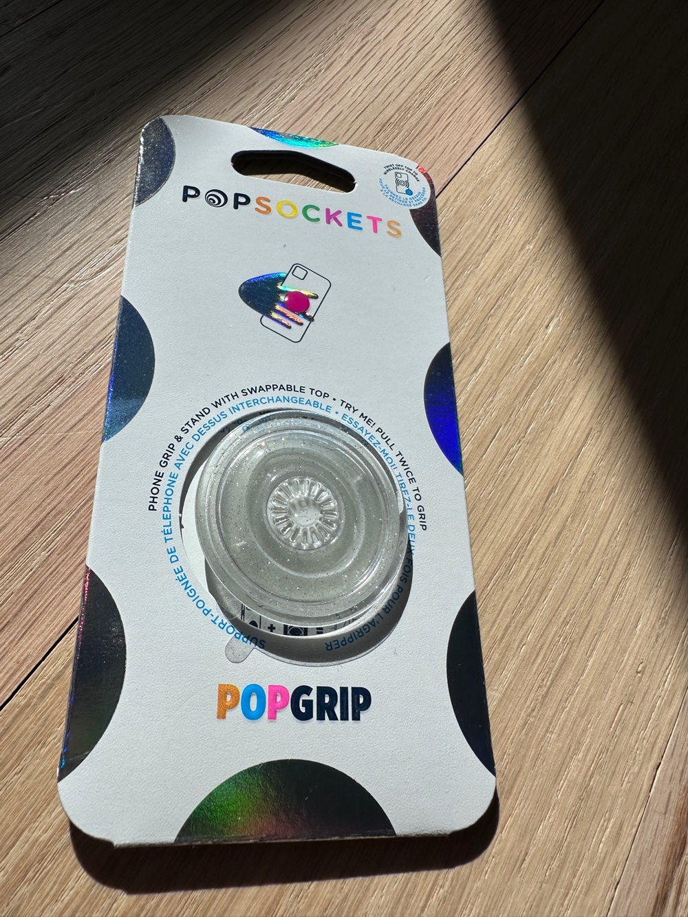 Clear glitter pop socket